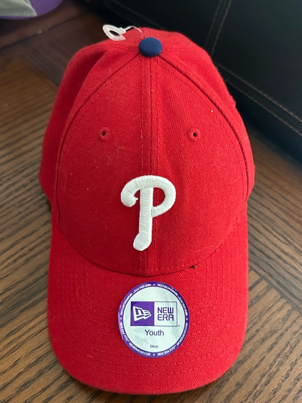 New Era Red Youth Baseball Cap with Black Trim